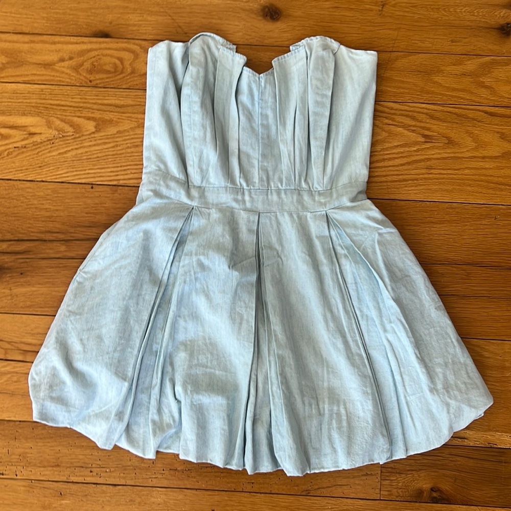 EVER Blue Cotton Strapless Dress
